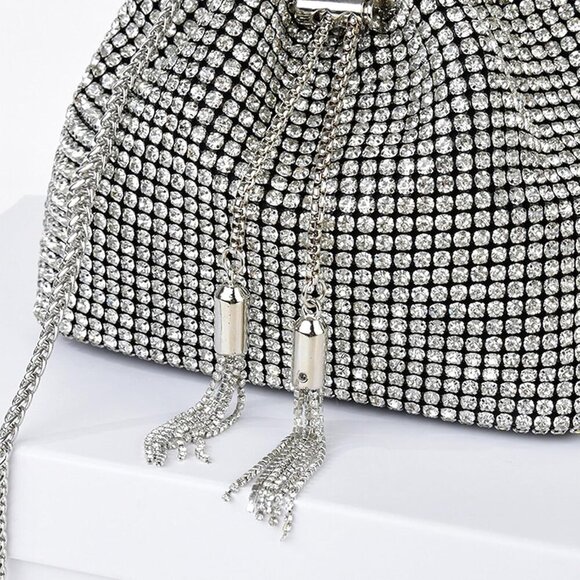 Women Purse Rhinestone Purse Bling Rhinestone Bag Shiny Silver Stylish Trendy - Picture 5 of 6